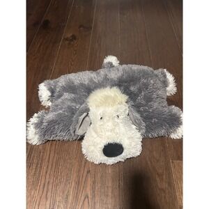 Jellycat RARE Retired Truffle Sheepdog XL Flat pillow Grey White Shaggy Dog 28in